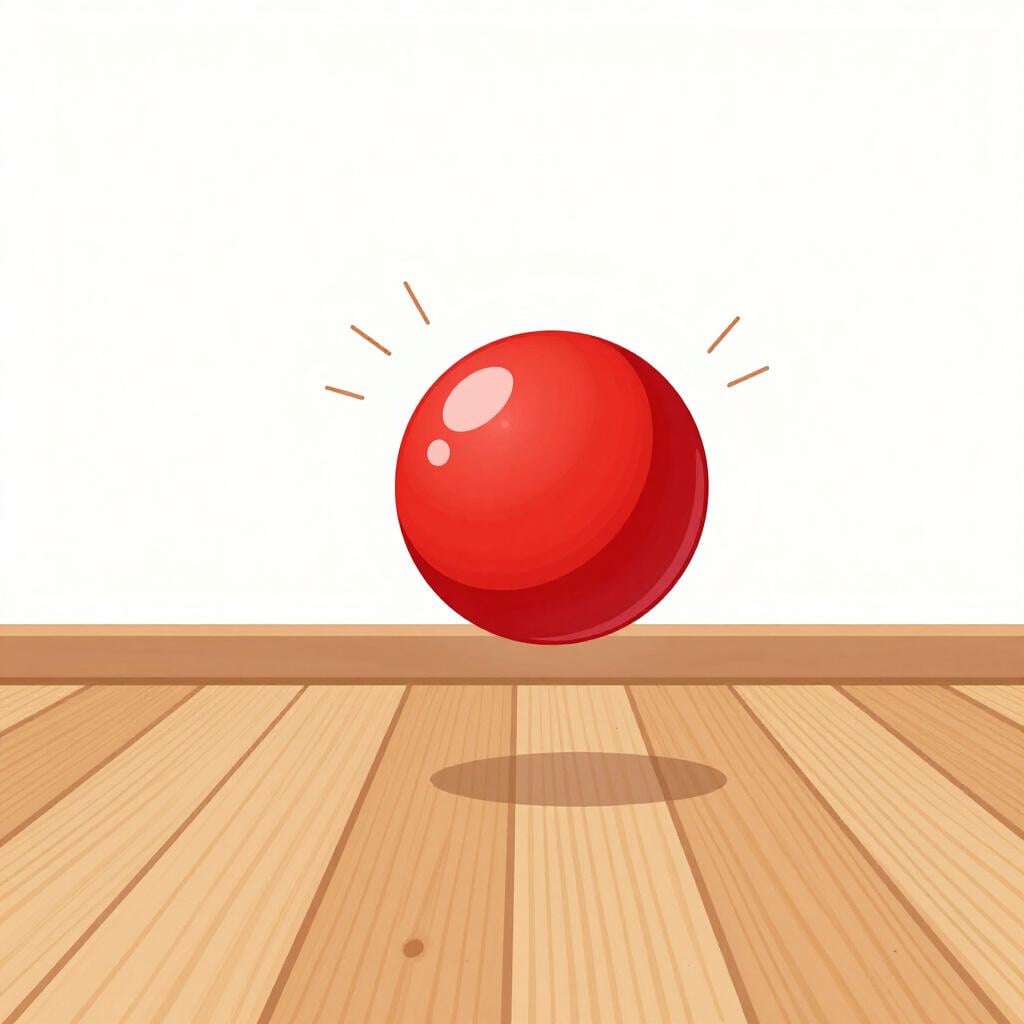 A bright red ball hitting the floor and springing back up into the air.