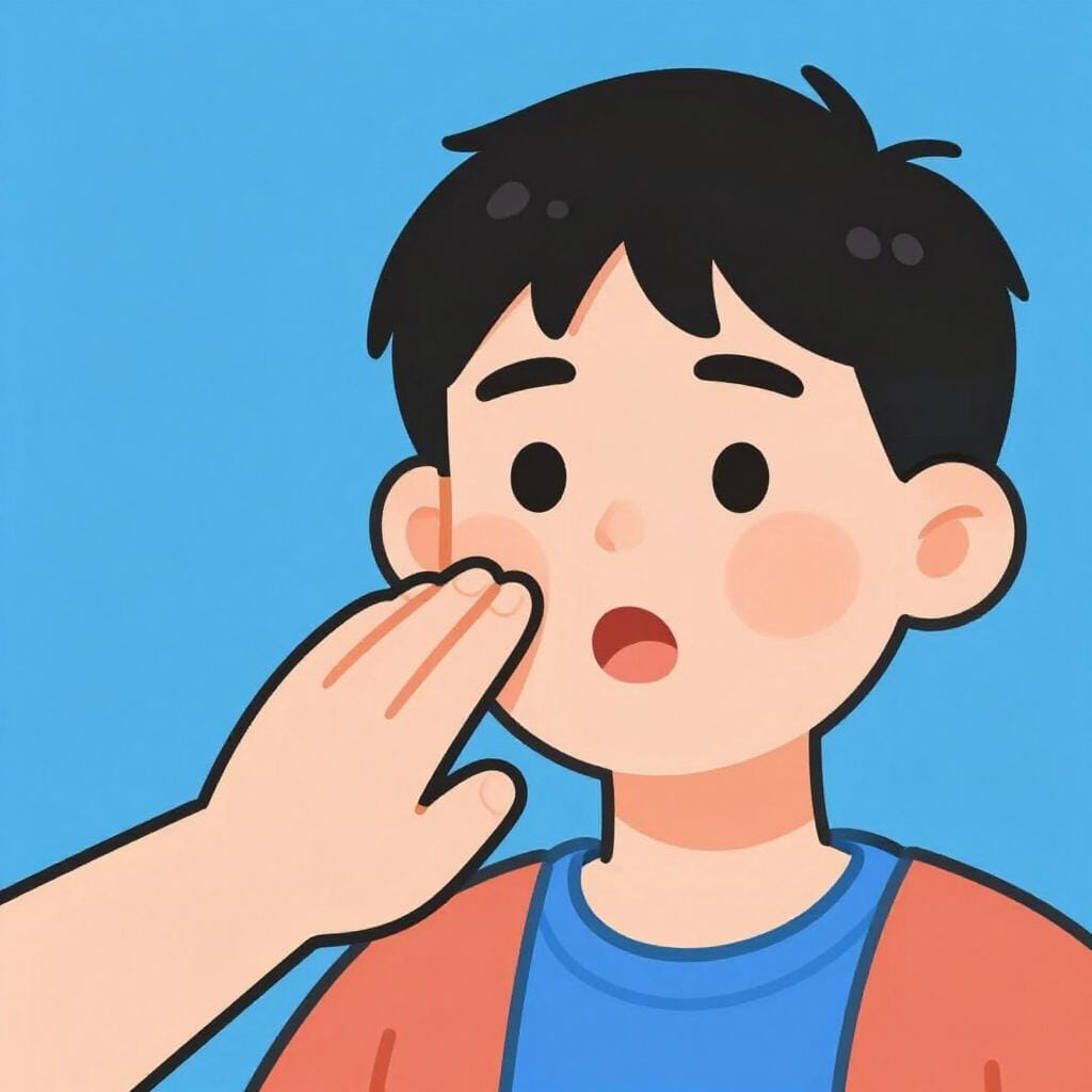 A close-up illustration of a hand making contact with a person's cheek, showing a sudden physical impact.