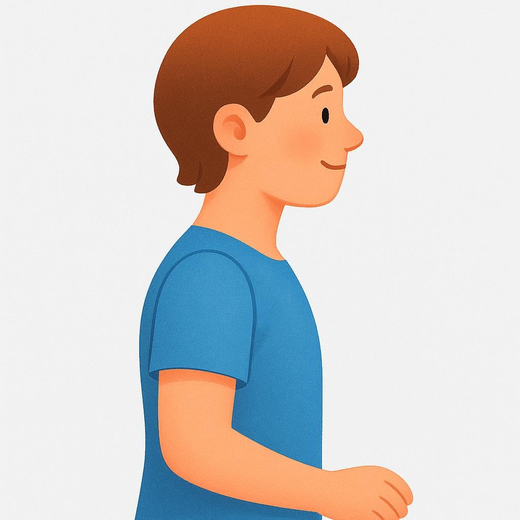 A simple storybook illustration of a person's upper body, viewed from the side, clearly showing the rounded shoulder connecting the arm to the torso.