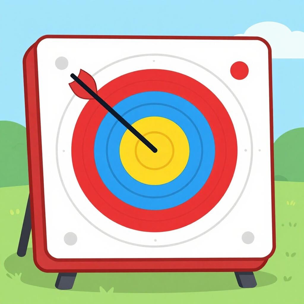 La freccia di un arciere che colpisce il centro esatto di un bersaglio.