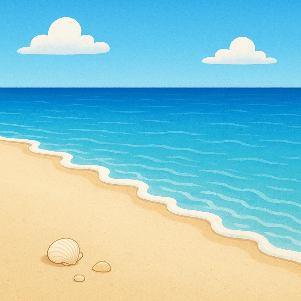 A sunny sandy beach where gentle waves meet the shore, illustrating the edge of the land.