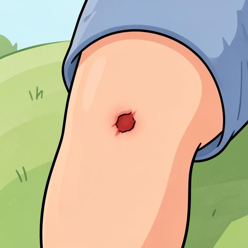 Une petite éraflure rouge sur le genou d'une personne montrant une irritation.