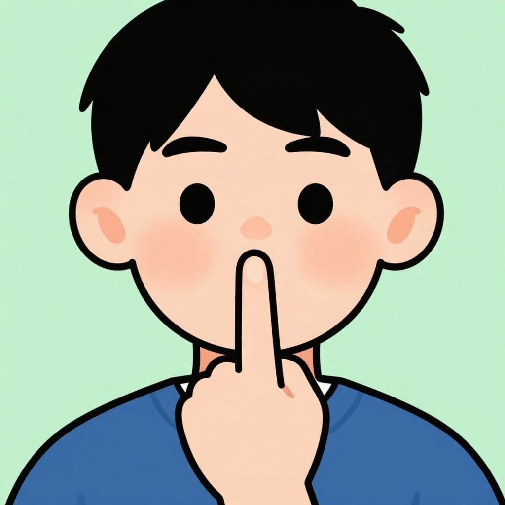 A person placing a finger over their closed lips in a gesture of keeping a secret.