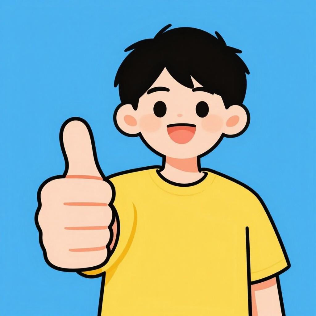 Eine Person, die mit einem großen Lächeln den Daumen hochhält, um Zustimmung zu zeigen.