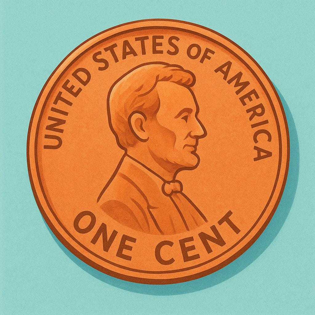 A close-up illustration of a single, simple copper coin, representing one centavo.