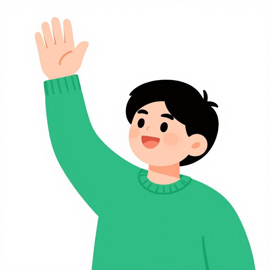 Eine Person winkt mit der Hand, um die Aufmerksamkeit einer anderen Person zu erregen.