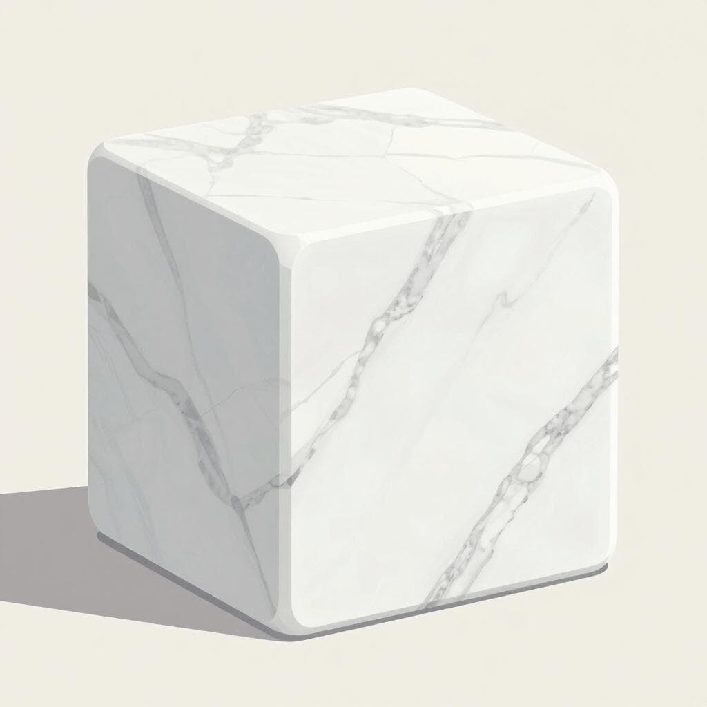 A smooth, polished block of white marble with gray veins.