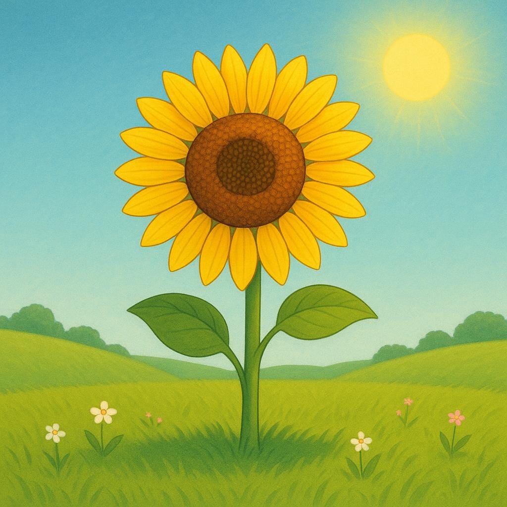 Un seul tournesol éclatant se dresse dans un champ vert sous un soleil d'été.