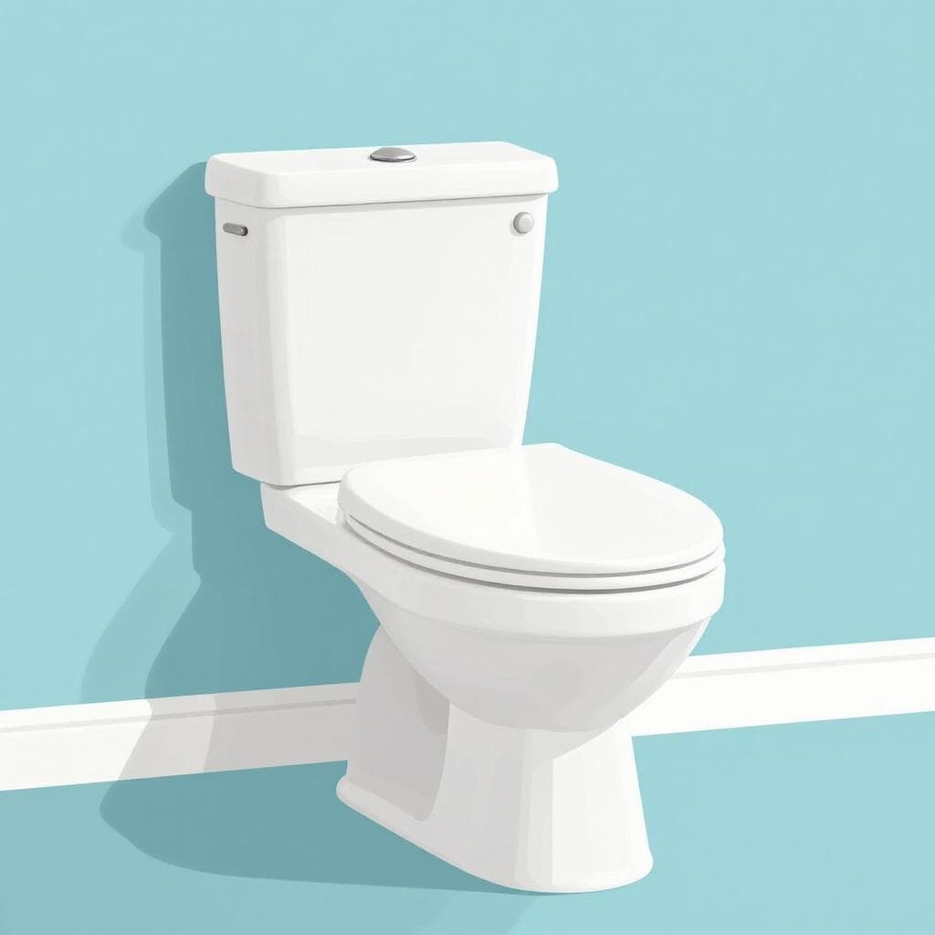 A clean, white ceramic toilet in a brightly lit bathroom.