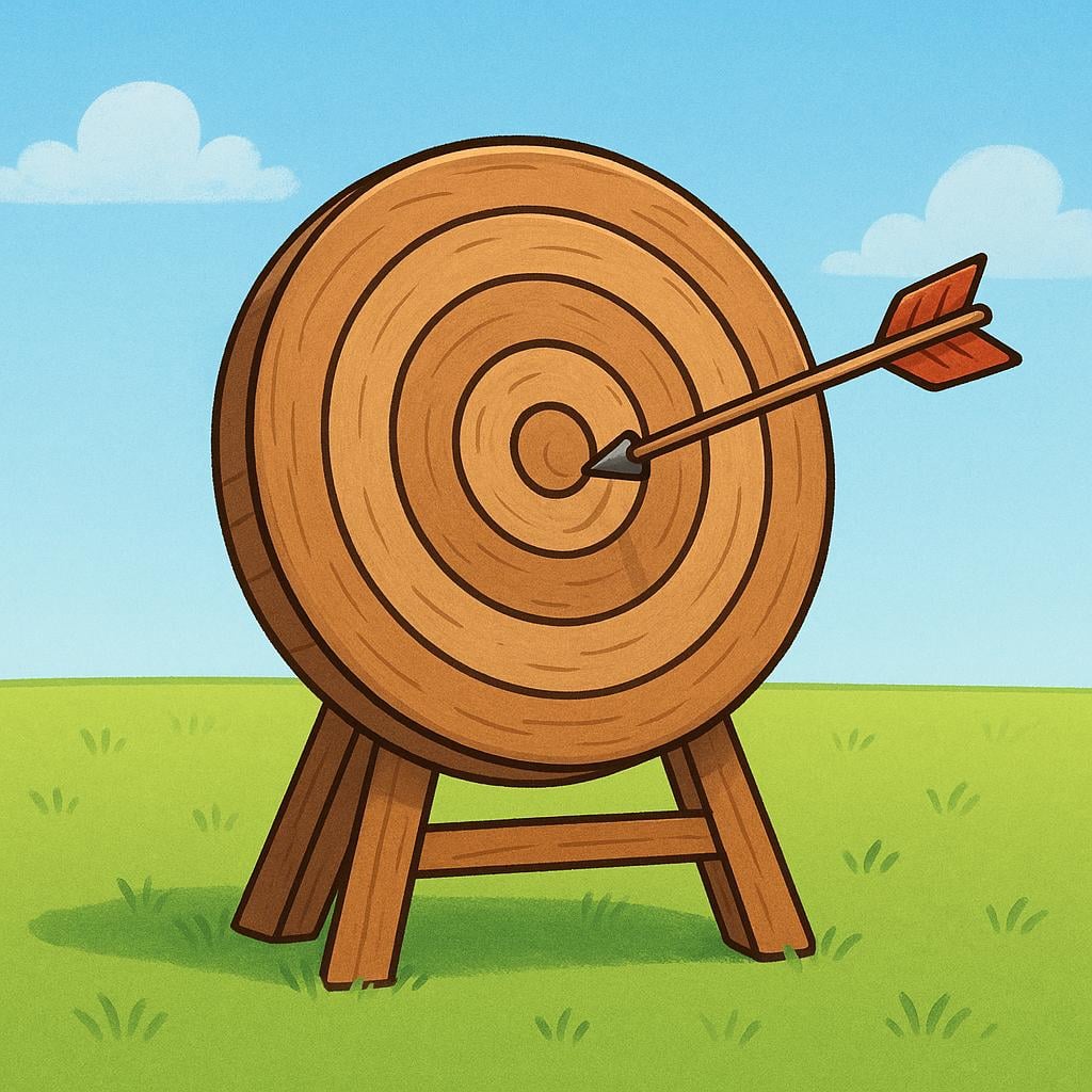A wooden archery target set in a bright field, showing a single arrow stuck in the outer ring, symbolizing an effort that was attempted.