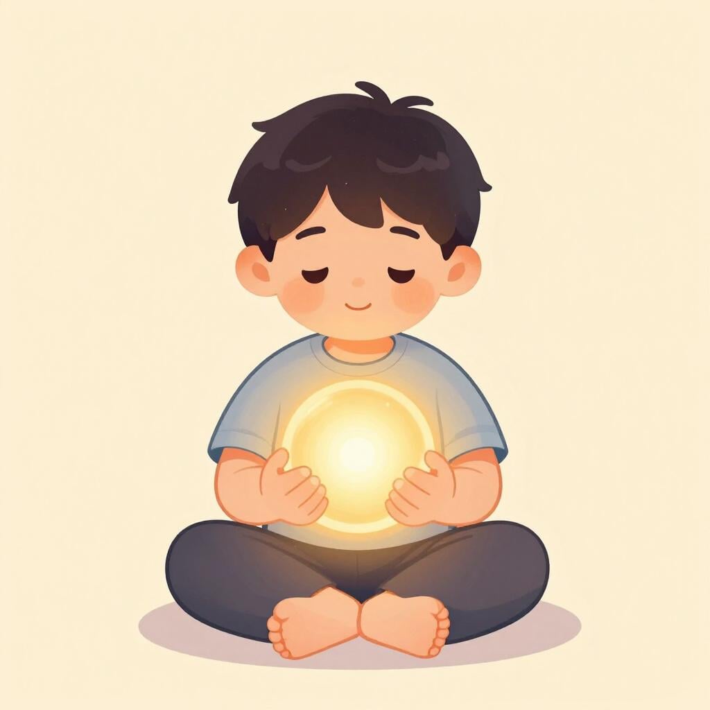 A child focusing their energy into a bright, glowing ball of light between their hands.