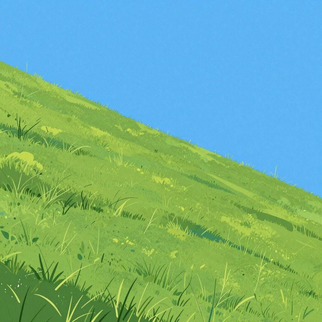 A green grassy hill showing a steep slope rising from one side to the other.