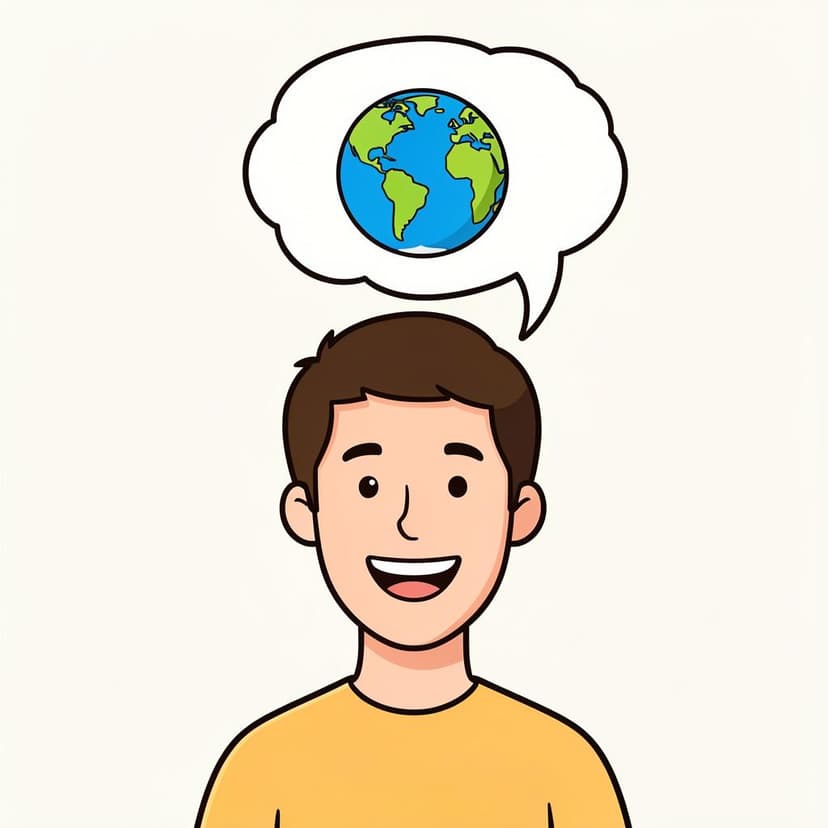 A person with a speech bubble containing a colorful globe, representing speaking a world language.