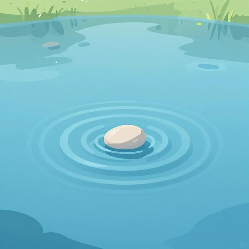 Un singolo sassolino che cade in uno stagno calmo, creando una serie di onde circolari che si espandono.