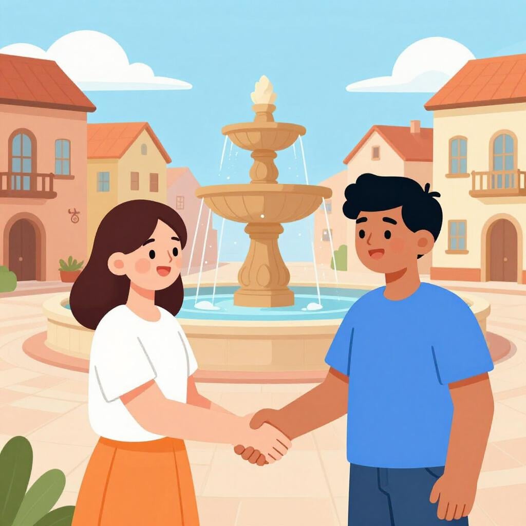 Due persone che si stringono calorosamente la mano davanti a un punto di riferimento nazionale condiviso.