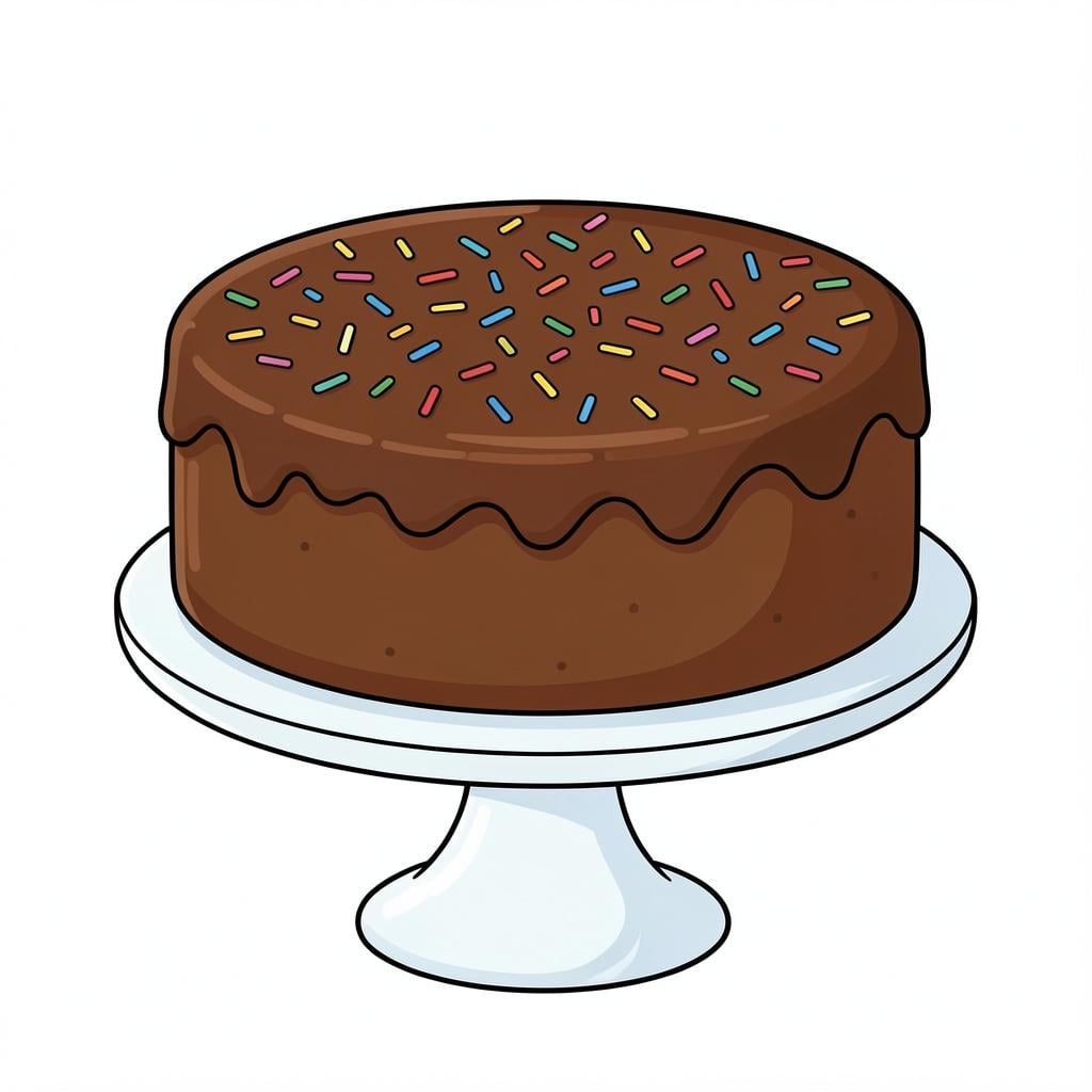 A whole, round cake with frosting, completely intact with no slices removed.