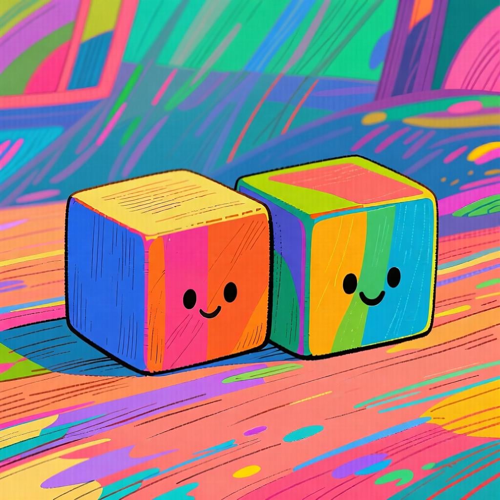 Two small blocks touching side by side.