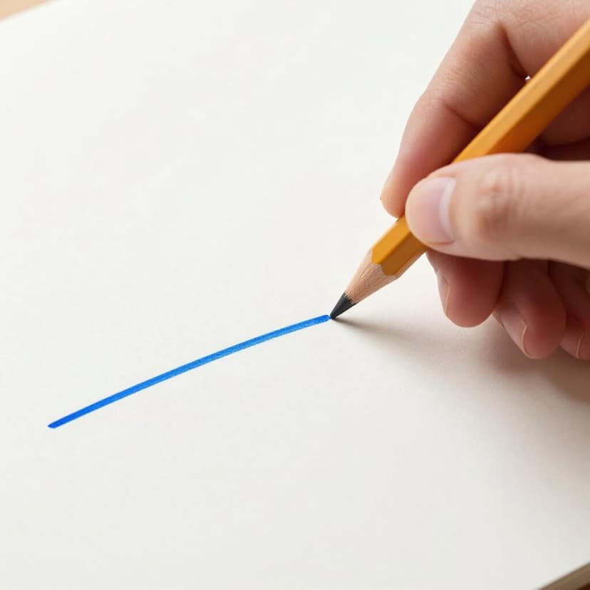 Een hand die een potlood vasthoudt en een schone, rechte lijn op een stuk wit papier tekent.