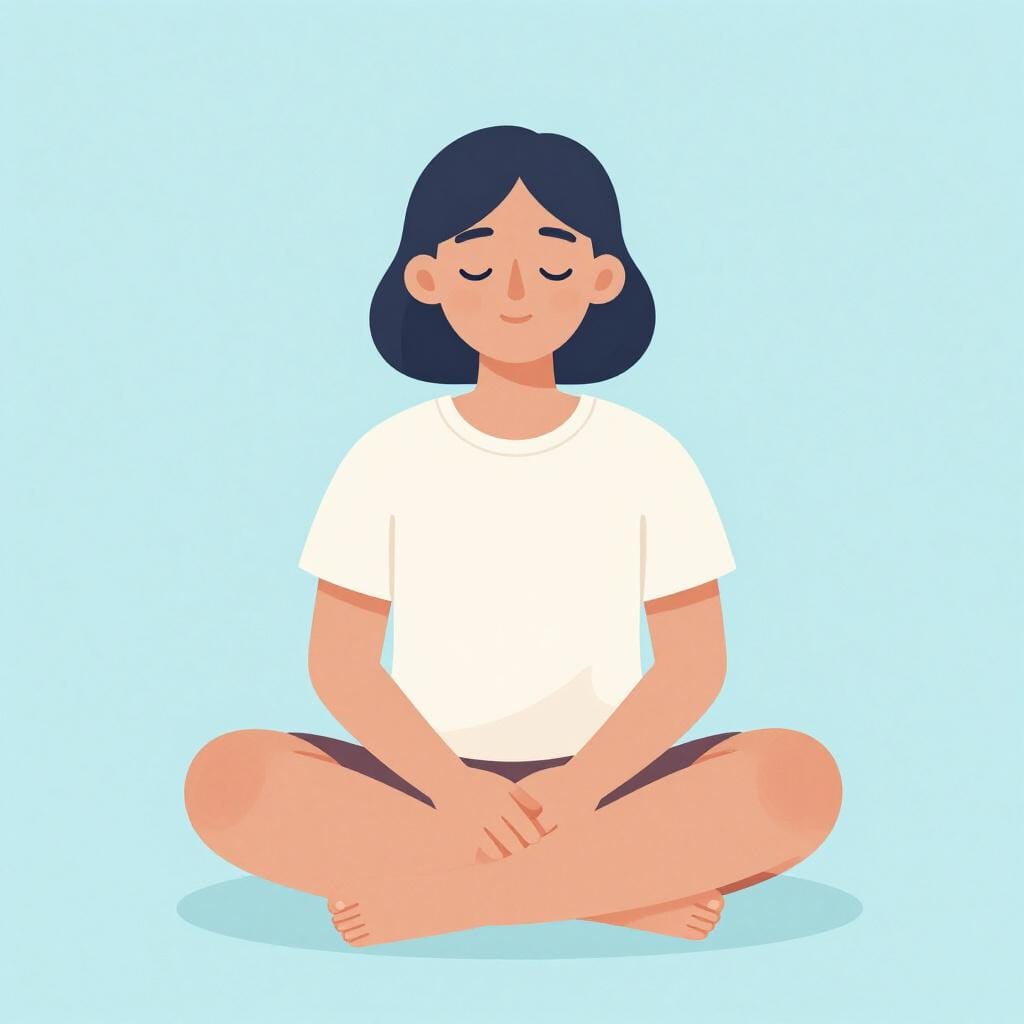 Eine Person sitzt ruhig in meditativer Haltung, während sich am Horizont stürmische Wolken zusammenbrauen.