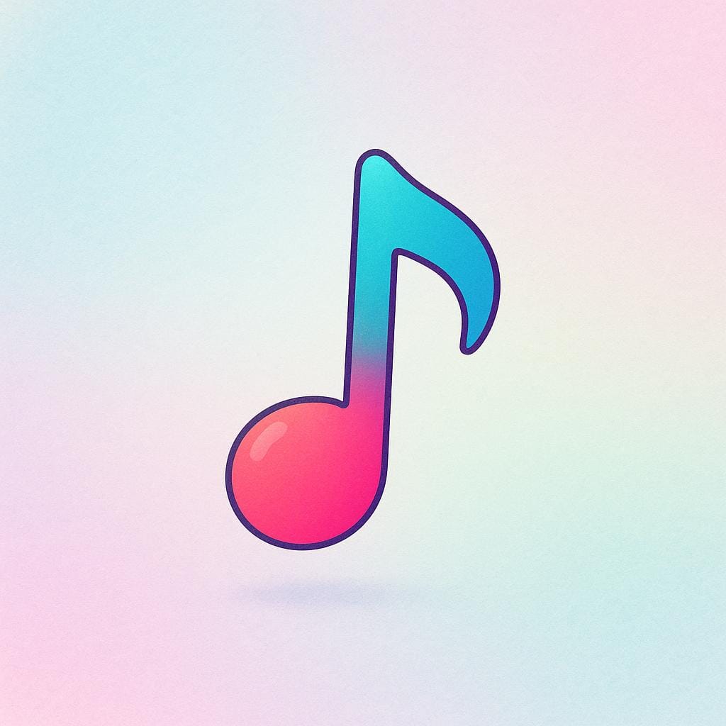 A single, brightly colored musical note symbol, shaped like a crotchet, floating over a simple background.