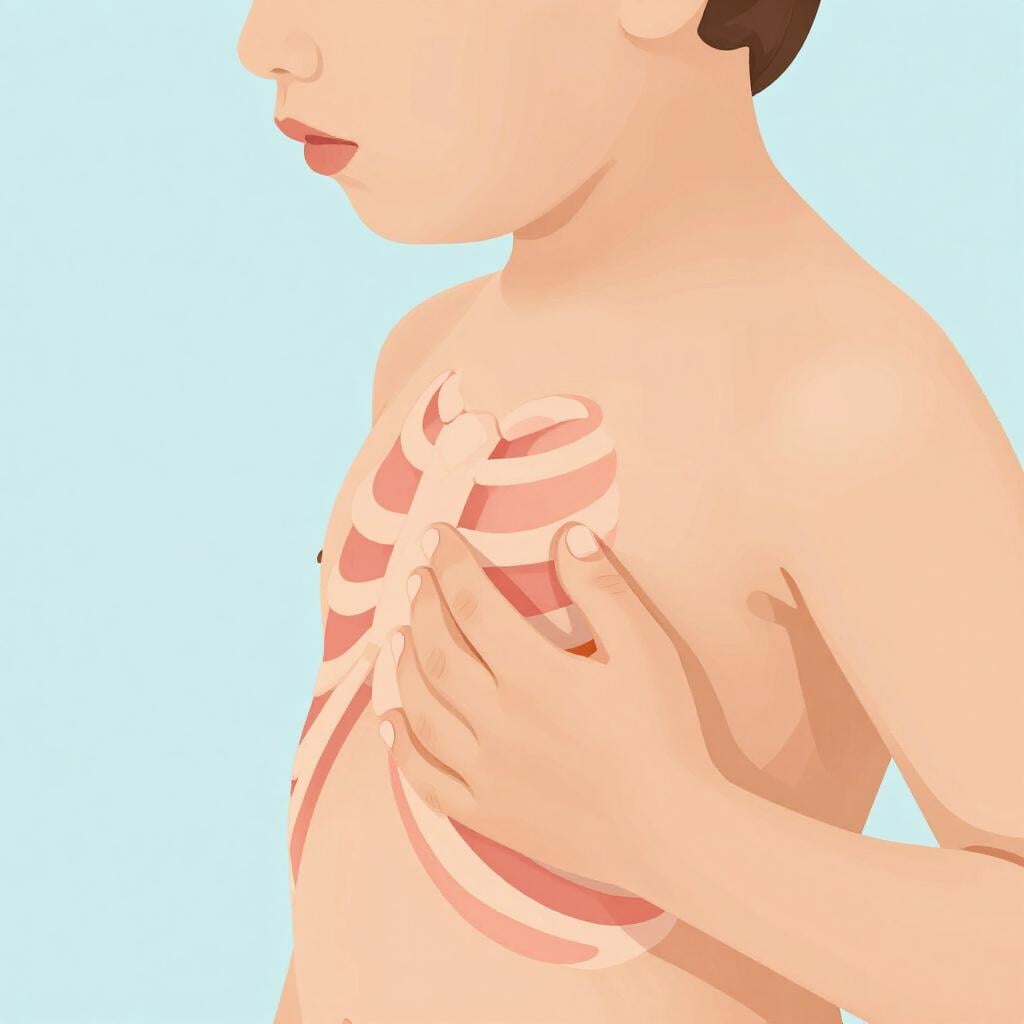 Une illustration colorée du torse d'un enfant vu de profil, avec un doigt pointant vers le côté physique du corps près de la cage thoracique.