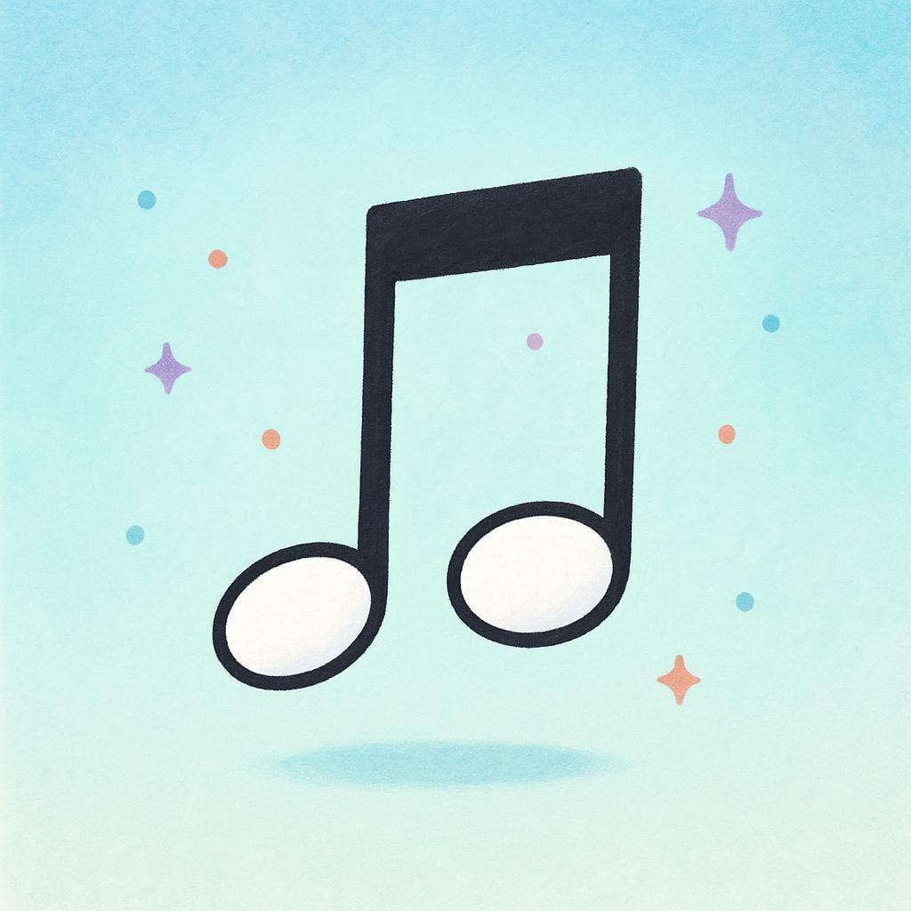 A large musical half note (an open oval note head with a single stem) floating in the air.