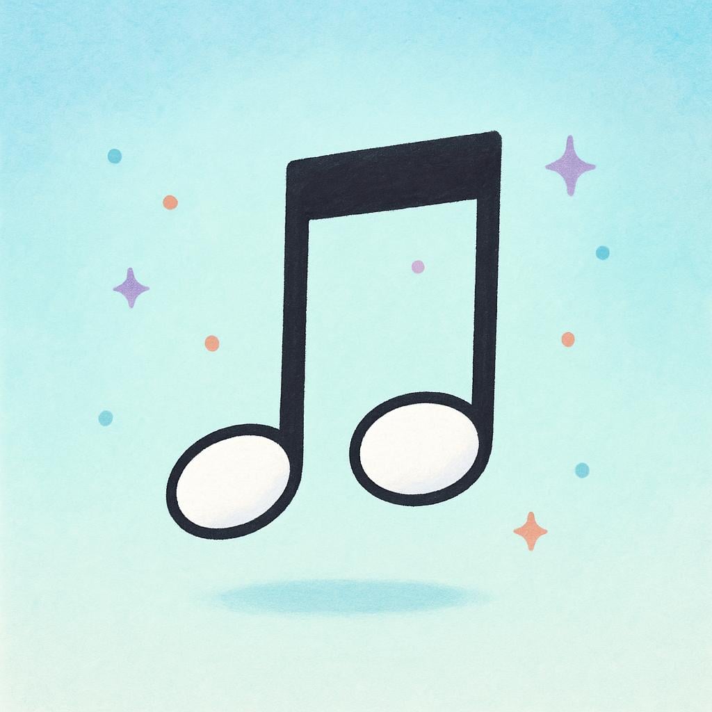 A large musical half note (an open oval note head with a single stem) floating in the air.