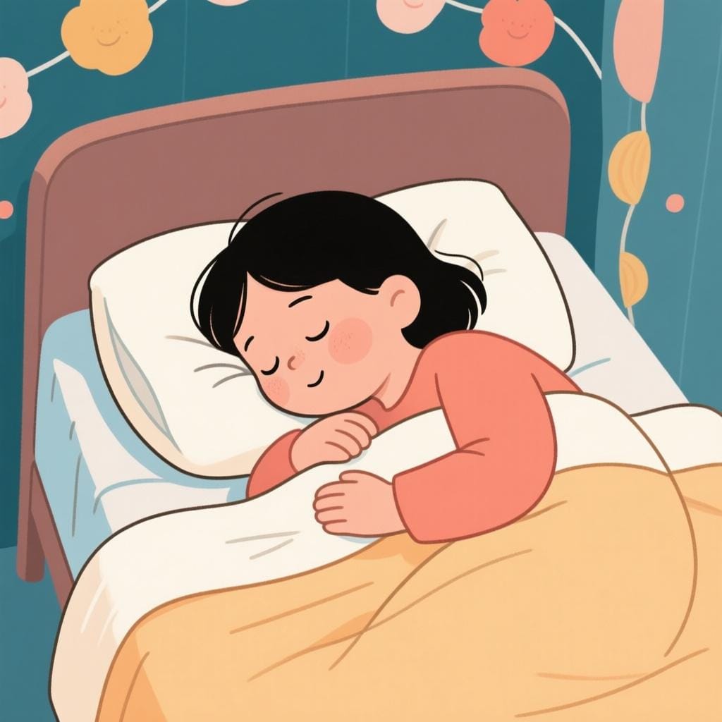 快適なベッドでぐっすり安らかに眠っている人の写真。
