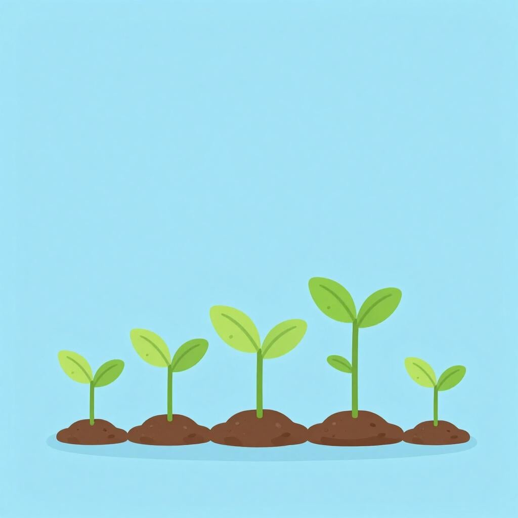 A small green sapling growing larger in three distinct stages.