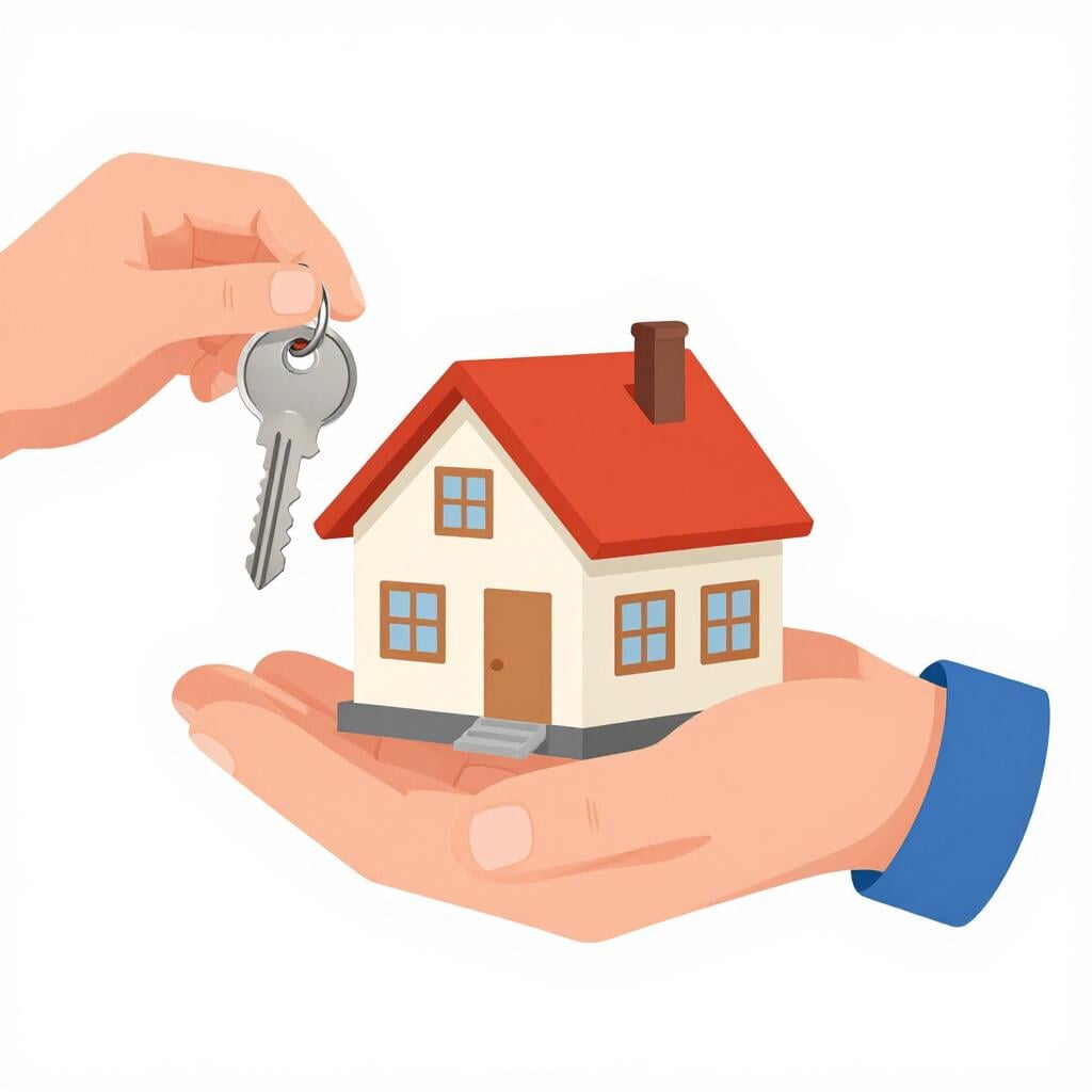 Uma pessoa segurando uma pequena casa e uma chave nas mãos.
