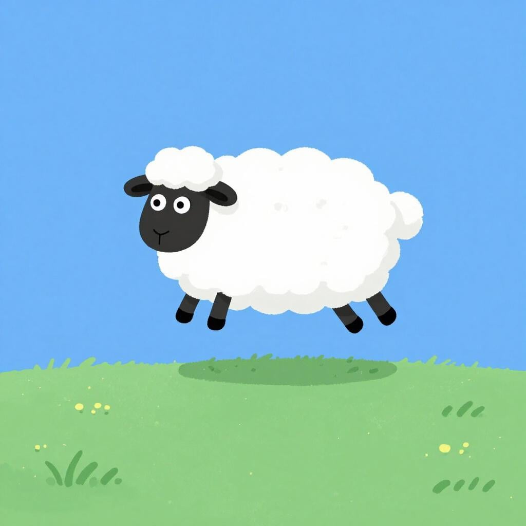 A fluffy white cloud in the sky shaped exactly like a soft sheep jumping over a green hill.