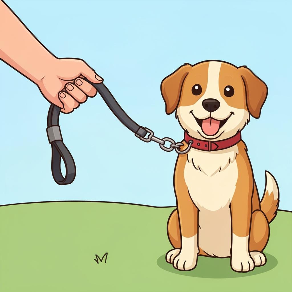 散歩中に犬を導くリードを持っている人。