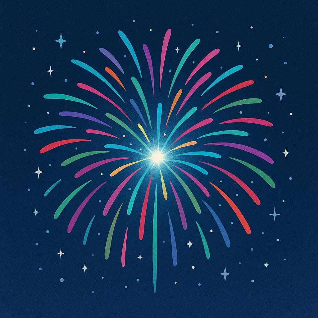 Een kleurrijk vuurwerk dat aan de nachtelijke hemel ontploft, wat een plotselinge gebeurtenis voorstelt.