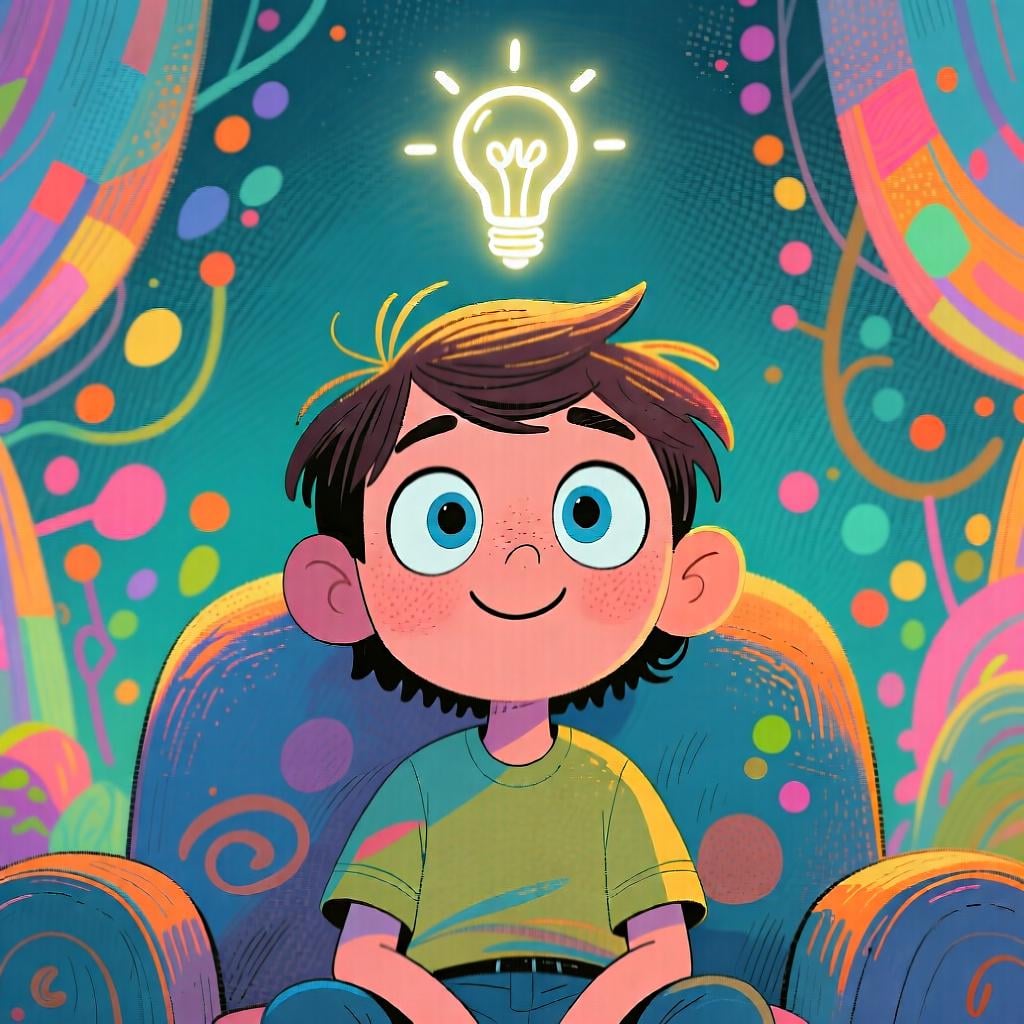 A person sitting with a clear, satisfied expression, indicating a completed thought or realization, represented by a small glowing symbol above their head.