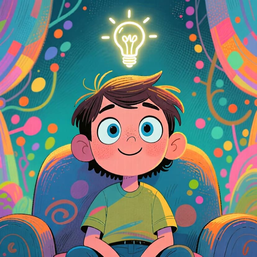 A person sitting with a clear, satisfied expression, indicating a completed thought or realization, represented by a small glowing symbol above their head.