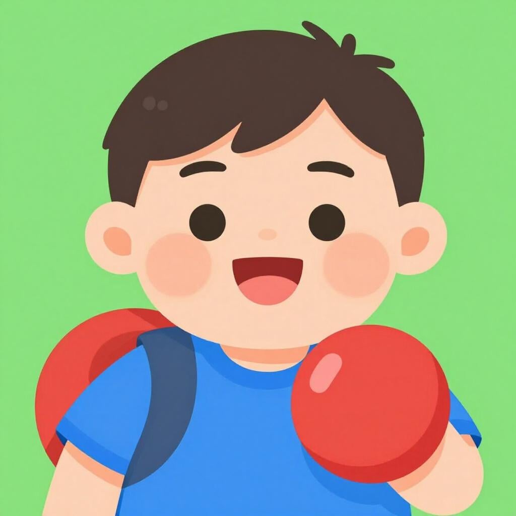 Ein lächelnder Junge mit Down-Syndrom, der mit einem bunten Spielzeugball spielt.