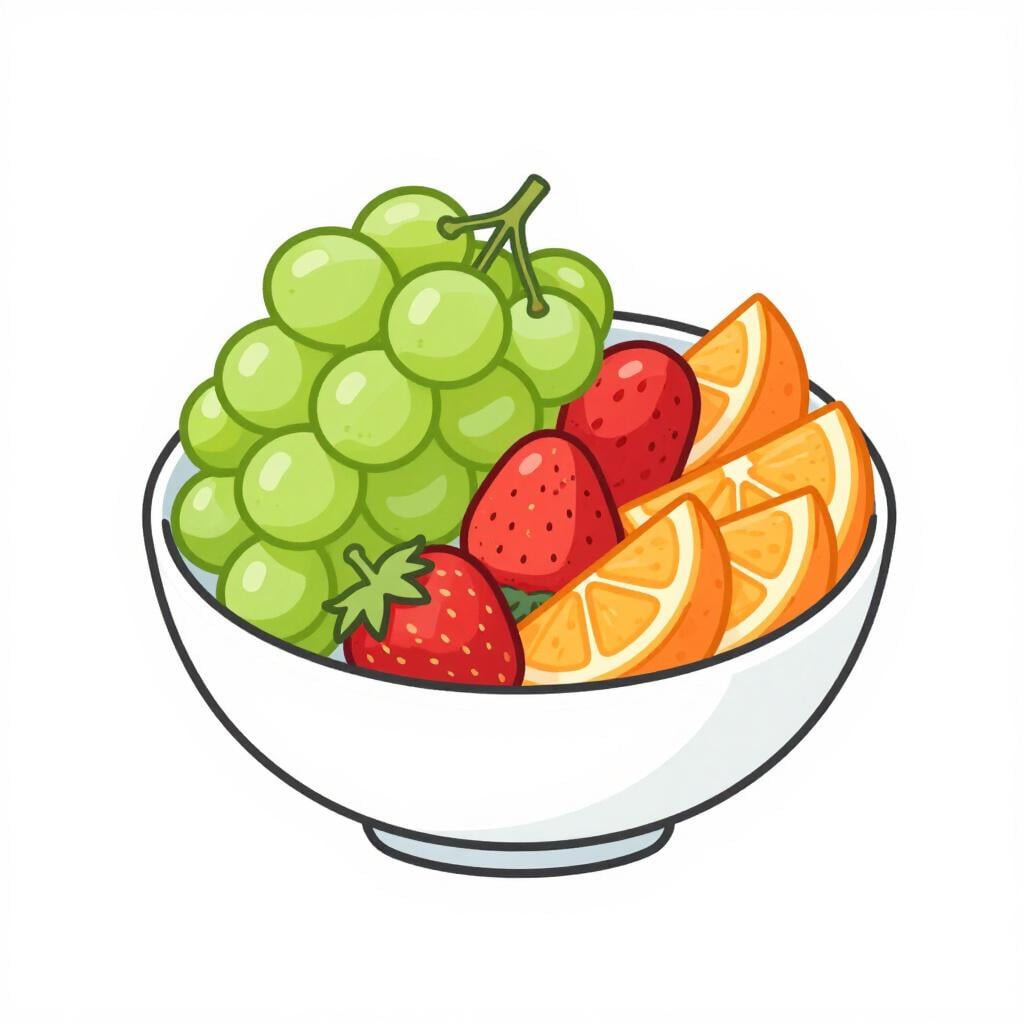 A bowl filled with a variety of colorful fruits like grapes, strawberries, and orange slices mixed together.