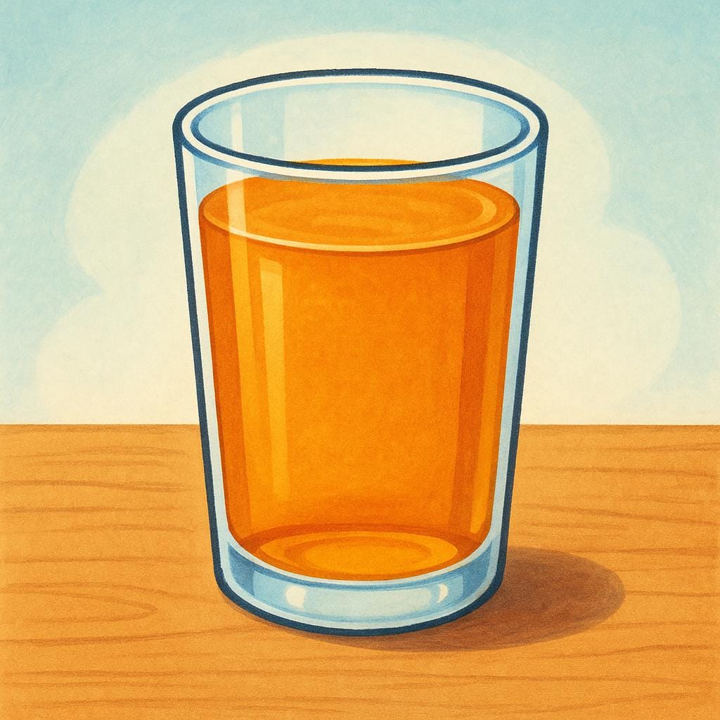 A storybook illustration of a tall, standard pint glass filled completely to the brim with a golden liquid, representing the measure of a pint.