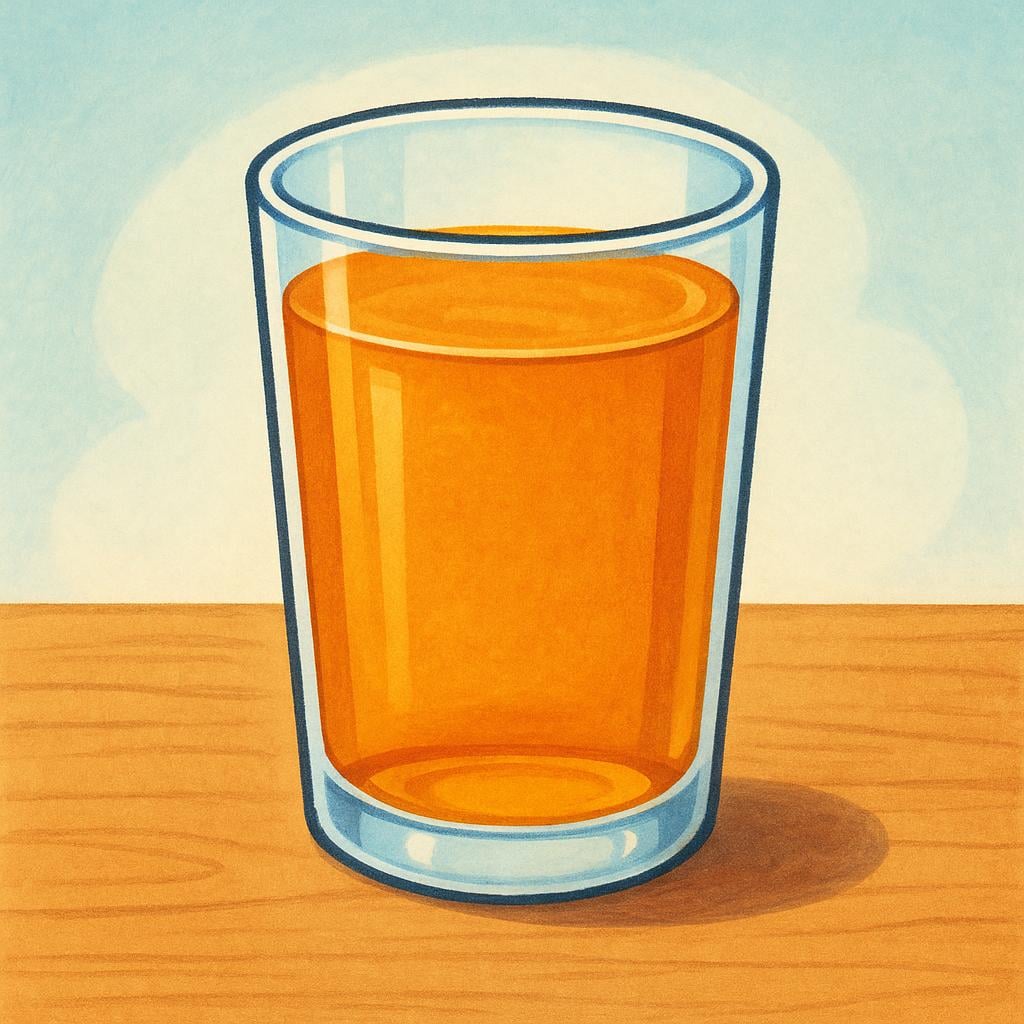 A storybook illustration of a tall, standard pint glass filled completely to the brim with a golden liquid, representing the measure of a pint.