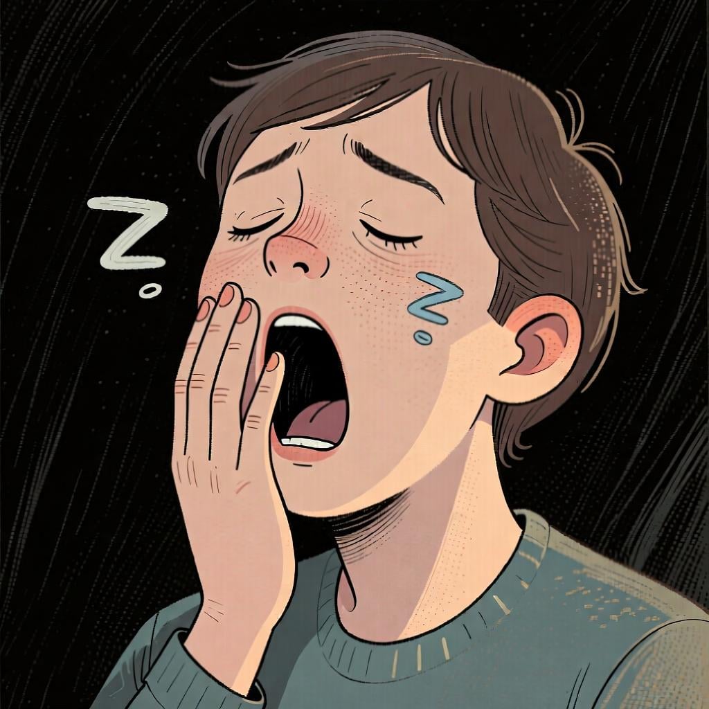 A person yawning widely with a hand over their mouth, showing they are sleepy.