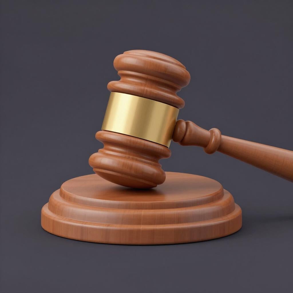 A wooden judge's gavel resting on a solid block against a clean background.