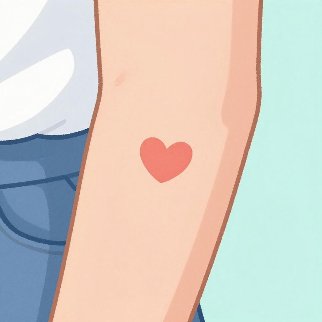 A simple illustration showing a small, heart-shaped reddish mark on a person's forearm.