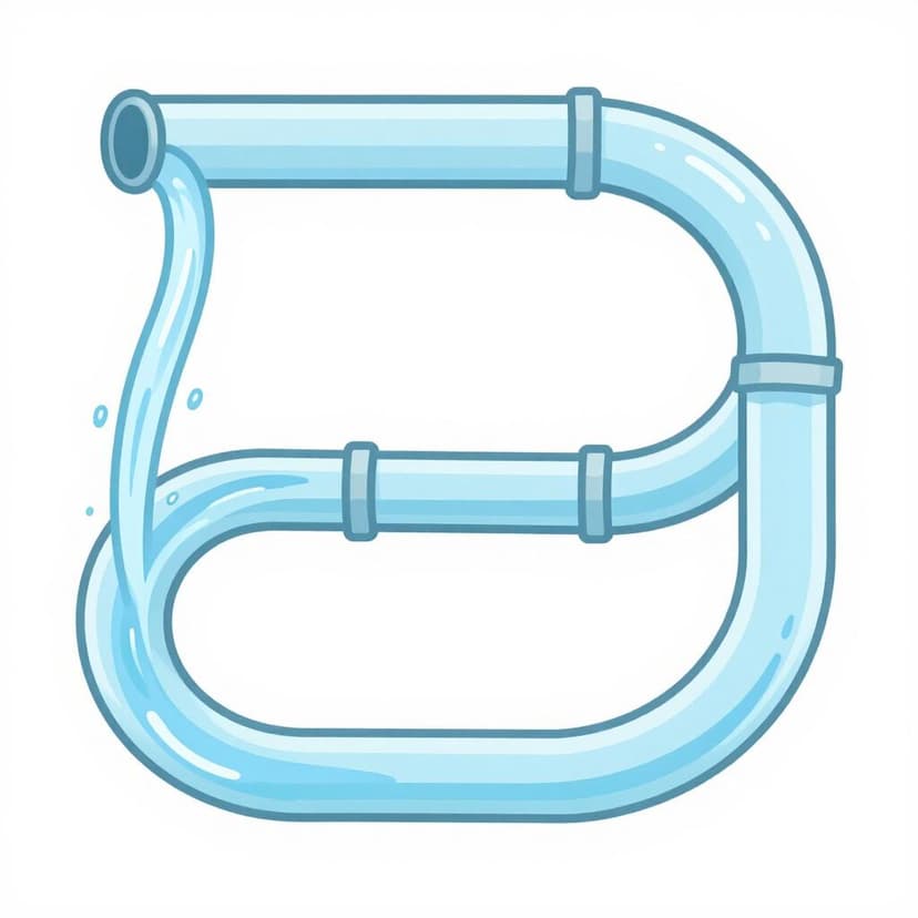 A blue arrow showing a continuous loop of water flowing through a clear pipe.