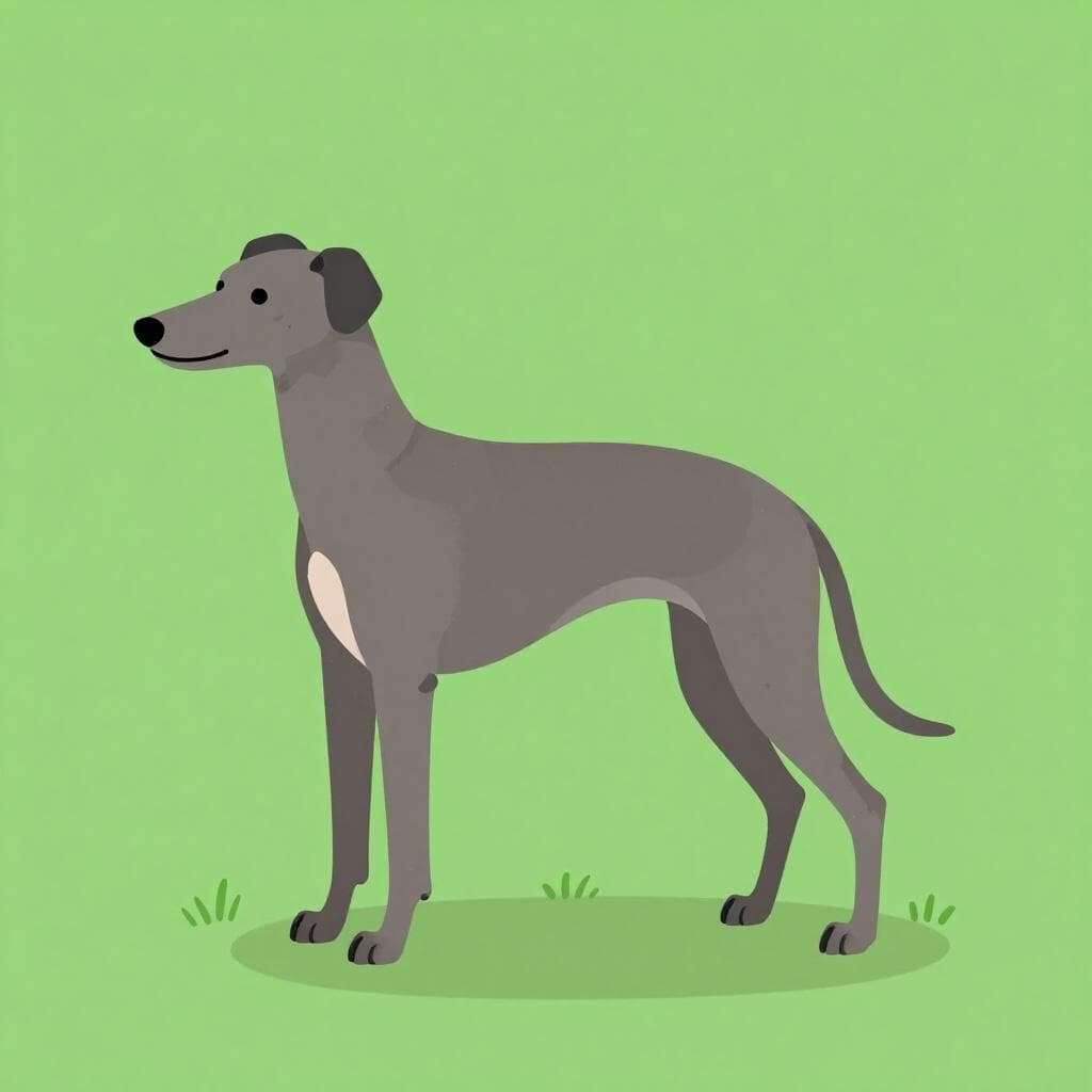 A very thin, slender greyhound dog standing in a yard.