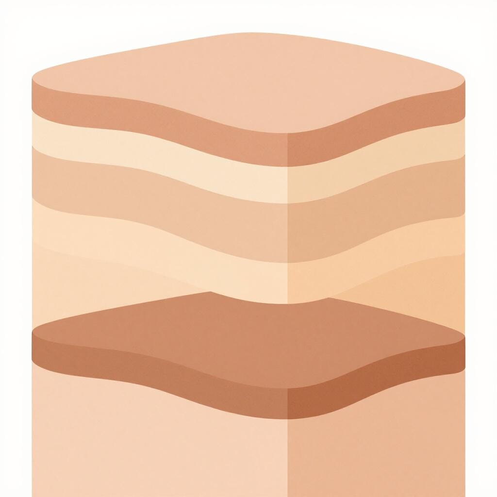 A close-up illustration showing three distinct layers of skin in different shades of tan and brown.