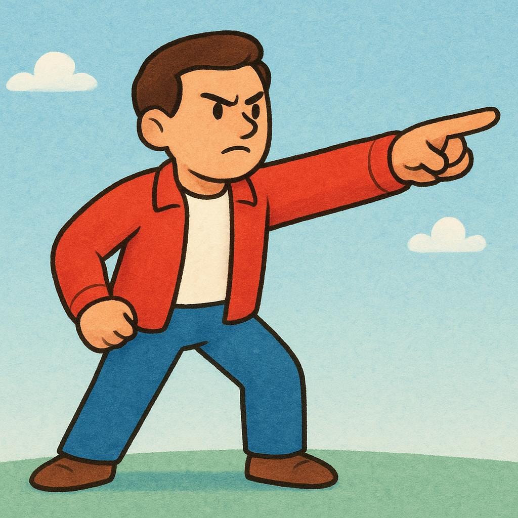 A figure with a determined expression, standing upright with one arm raised and a fist clenched, symbolizing a strong demand.