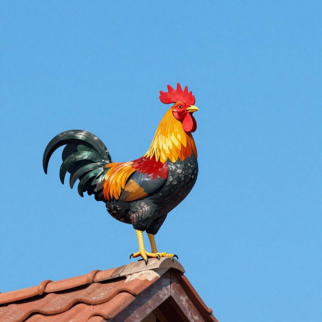 Uma simples rosa dos ventos apontando entre as direções norte e leste em um céu azul claro.