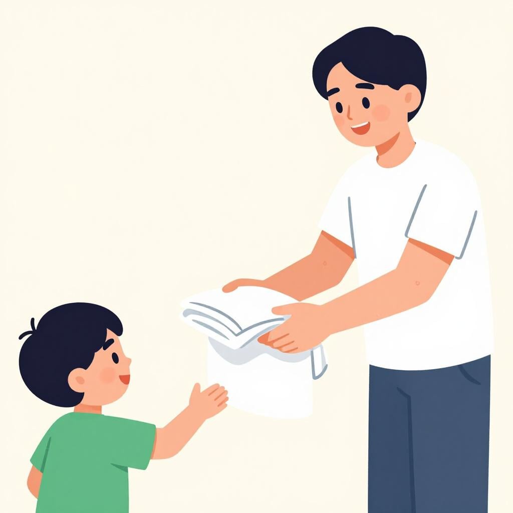 Une personne remet un uniforme à un nouveau membre d'équipe pour l'accueillir.