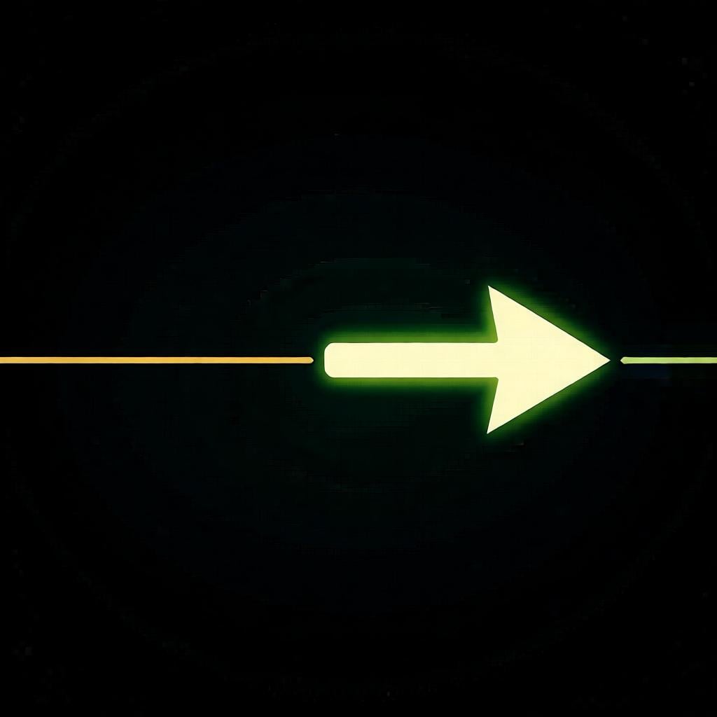 A simple timeline with a large, glowing arrow pointing to a specific moment in the middle.