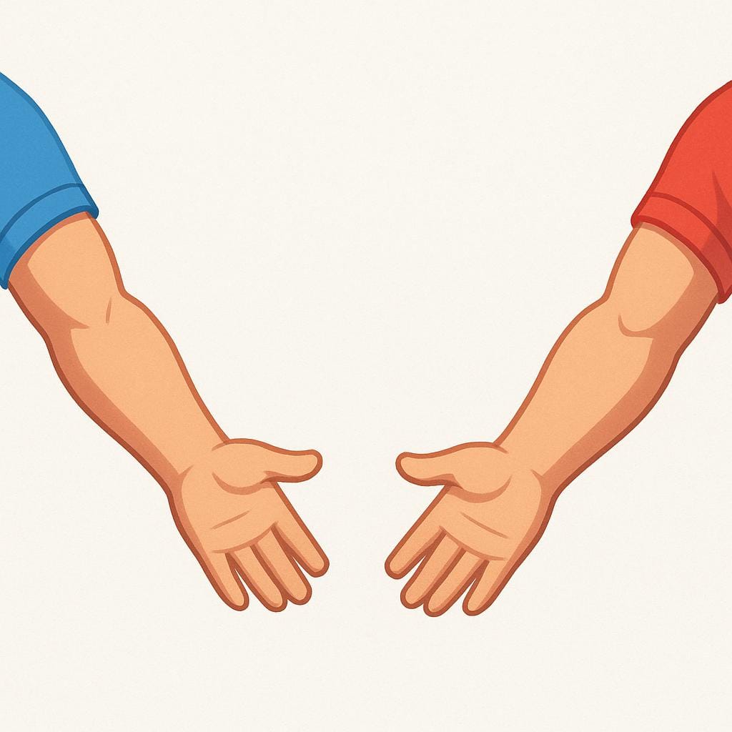 A high quality simple colorful storybook illustration showing two bare human arms extending outwards from the shoulders.